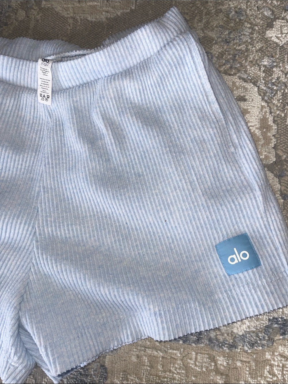 ALO Yoga Ribbed Light Blue Women's Athletic Lounge Shorts - Picture 2 of 4